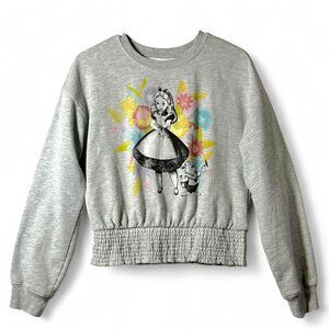 Alice In Wonderland Sweatshirt Size M Gray Pull Over Long Sleeves Graphic Disney